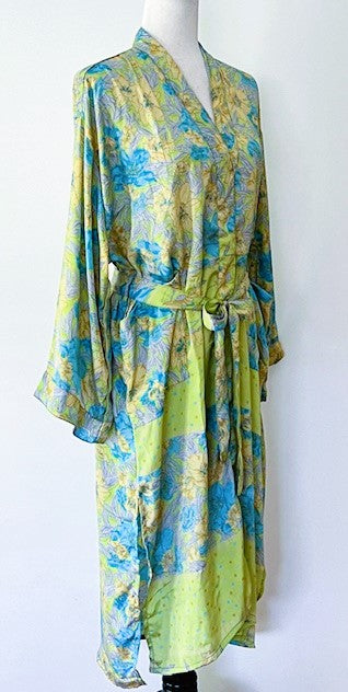 Wrap Silk Duster Kimono Is Soft and Feminine (Aqua)