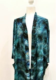 Luxury Print Silk Kimono Duster Dress is Sophisticated (Blue Ombre)