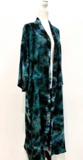 Luxury Print Silk Kimono Duster Dress is Sophisticated (Blue Ombre)