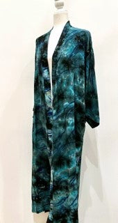 Luxury Print Silk Kimono Duster Dress is Sophisticated (Blue Ombre)