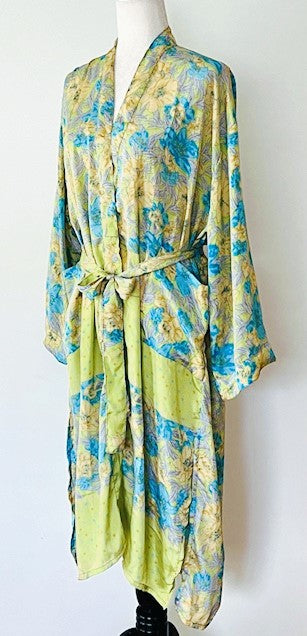 Wrap Silk Duster Kimono Is Soft and Feminine (Aqua)