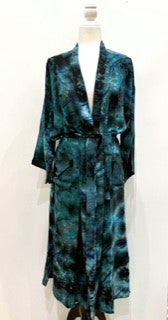 Luxury Print Silk Kimono Duster Dress is Sophisticated (Blue Ombre)