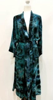 Luxury Print Silk Kimono Duster Dress is Sophisticated (Blue Ombre)