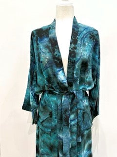 Luxury Print Silk Kimono Duster Dress is Sophisticated (Blue Ombre)