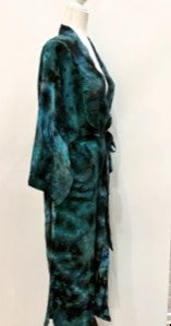 Luxury Print Silk Kimono Duster Dress is Sophisticated (Blue Ombre)