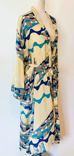 Wrap Silk Duster Kimono Is Soft and Feminine (Beige and Turquoise)