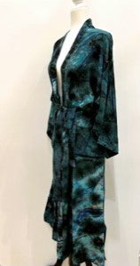 Luxury Print Silk Kimono Duster Dress is Sophisticated (Blue Ombre)