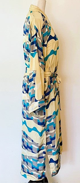 Wrap Silk Duster Kimono Is Soft and Feminine (Beige and Turquoise)