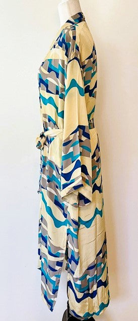 Wrap Silk Duster Kimono Is Soft and Feminine (Beige and Turquoise)