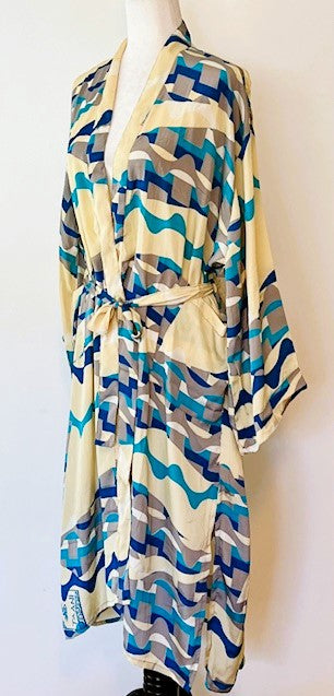 Wrap Silk Duster Kimono Is Soft and Feminine (Beige and Turquoise)