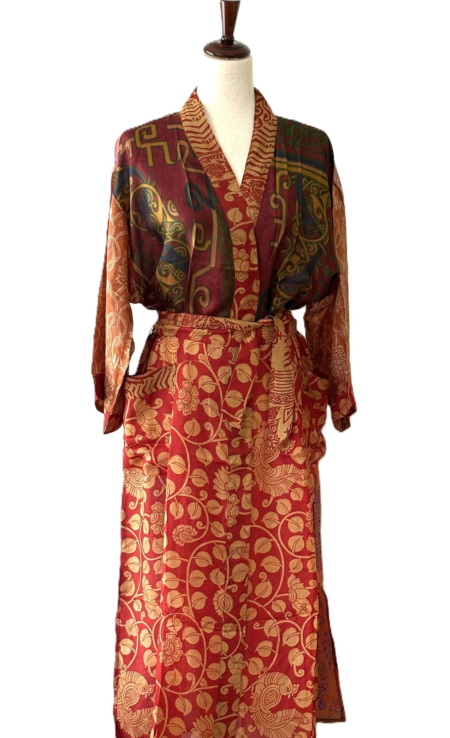 Top of the Line Silk Kimono Duster, Rich Warm Print, With Border