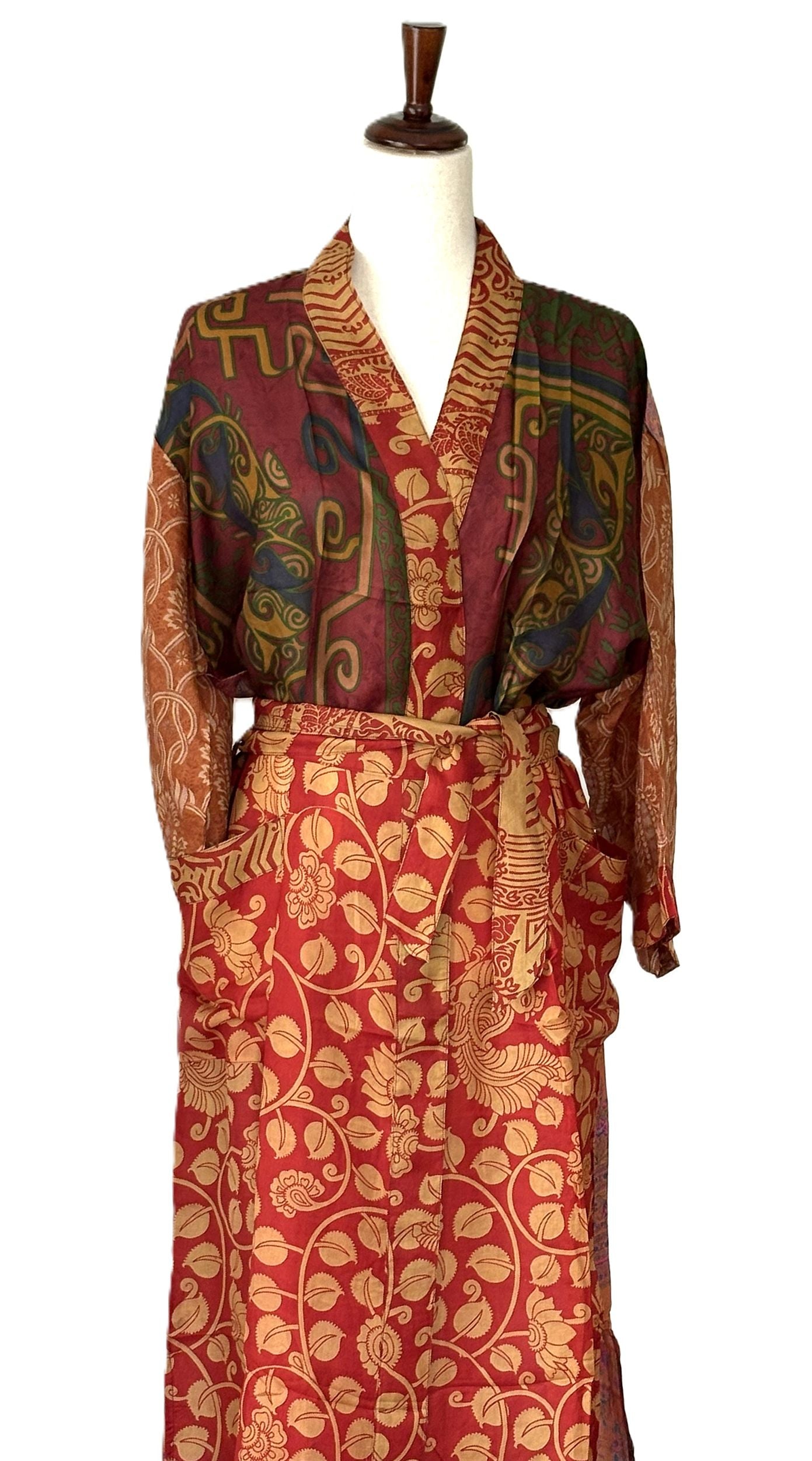 Top of the Line Silk Kimono Duster, Rich Warm Print, With Border