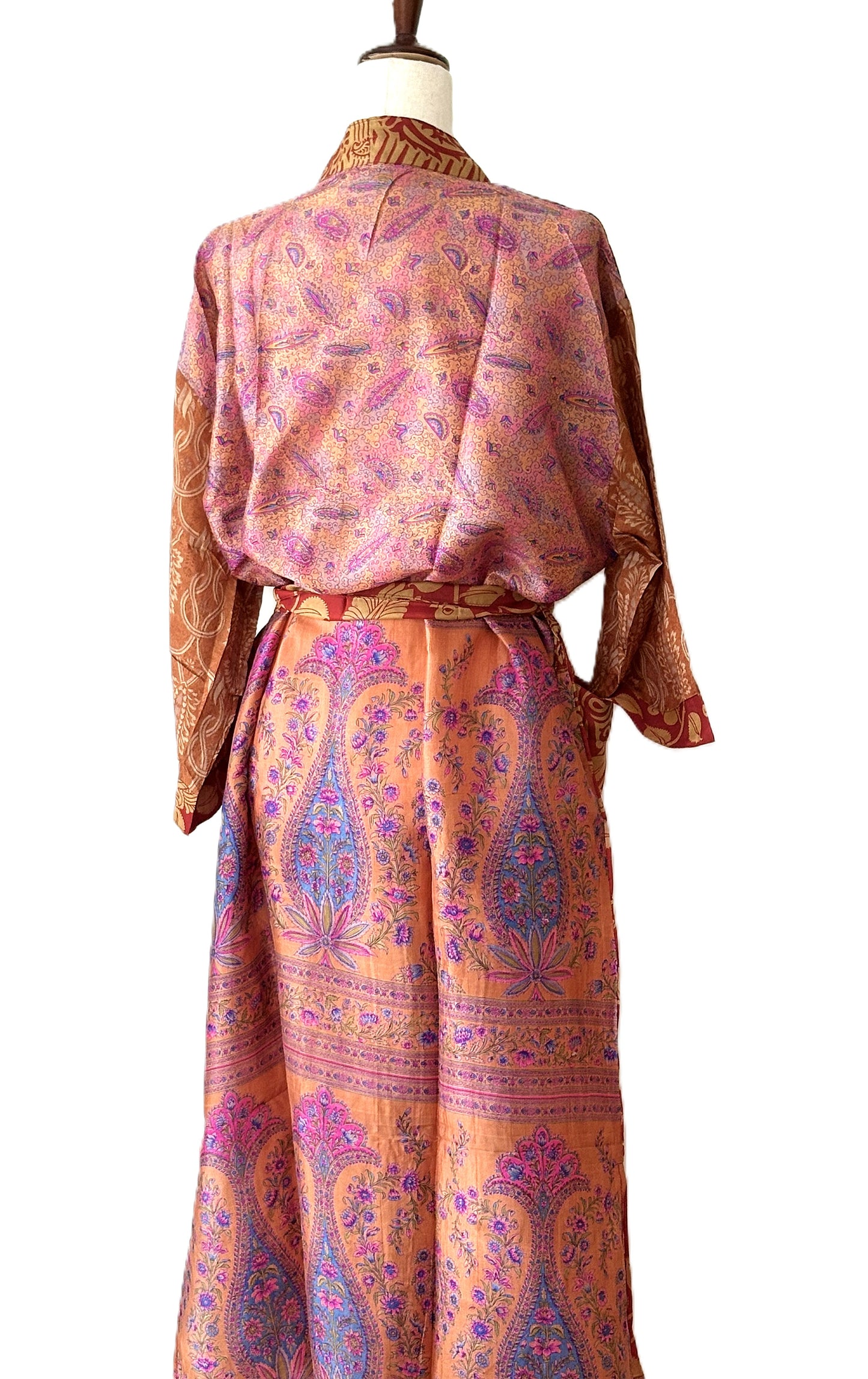 Top of the Line Silk Kimono Duster, Rich Warm Print, With Border