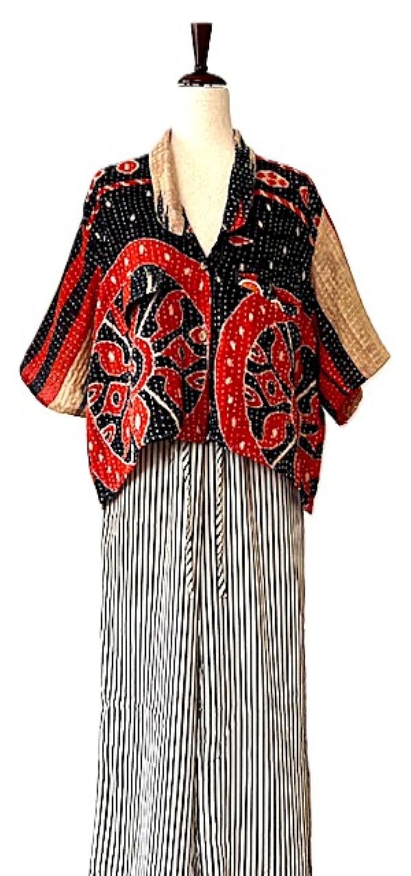 Kantha Bae Clarity Crop Tops Are Fully Reversible "Camp". Shirts (Red Black)