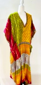 Lounge Ready: Long 100% Cotton Double Layer Caftan (Color Splice)