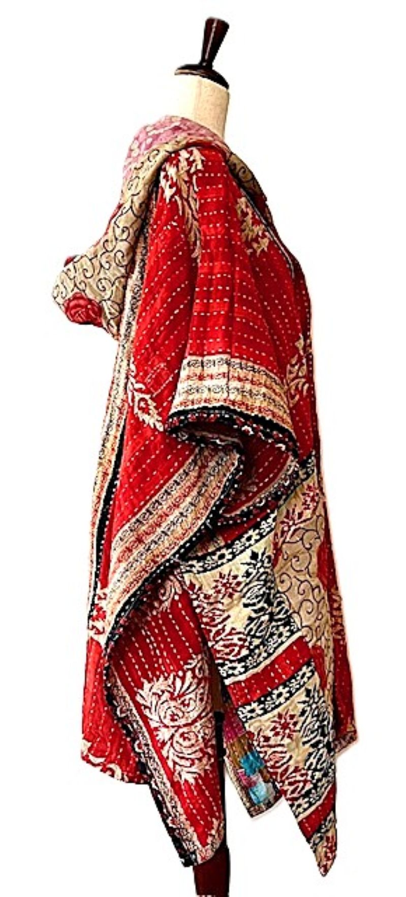 Kantha Bae Wanderlust Poncho. (Red)