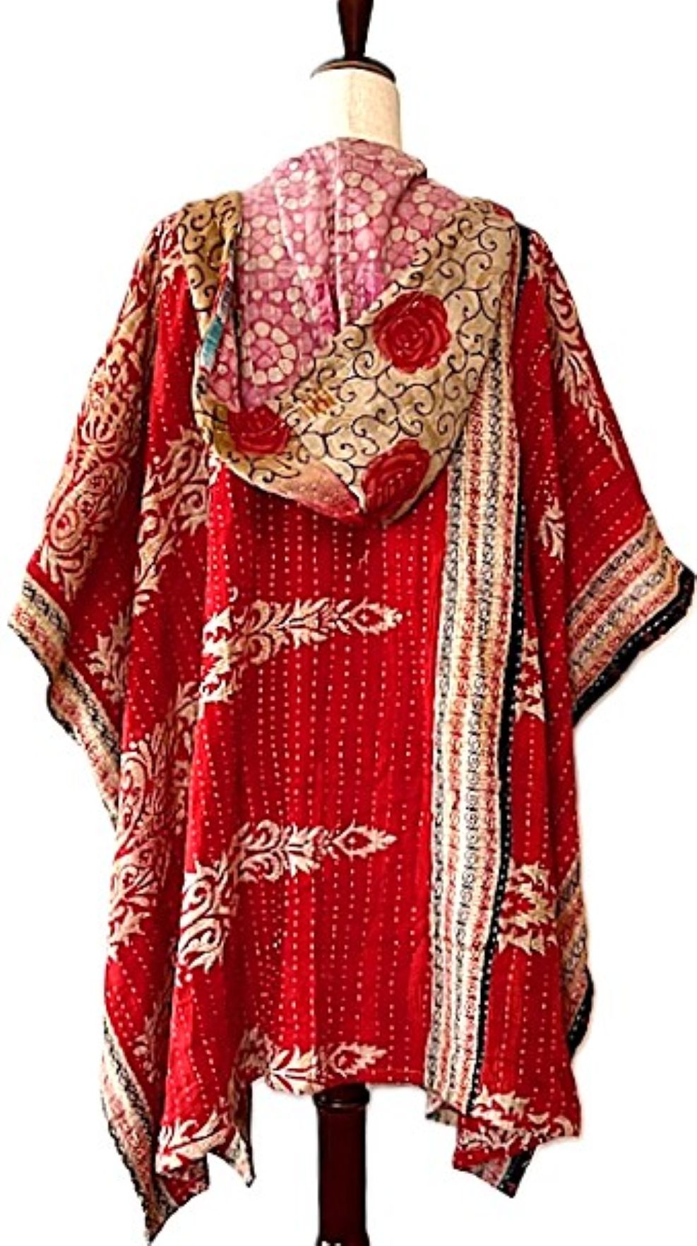 Kantha Bae Wanderlust Poncho. (Red)