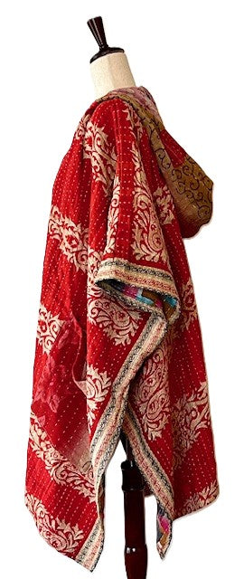 Kantha Bae Wanderlust Poncho. (Red)