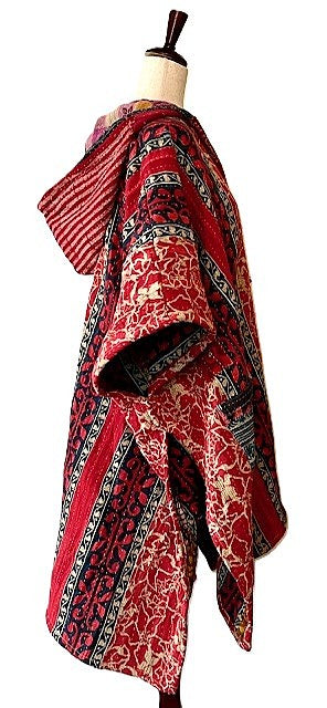 Kantha Bae Wanderlust Poncho. (Red & Blue)
