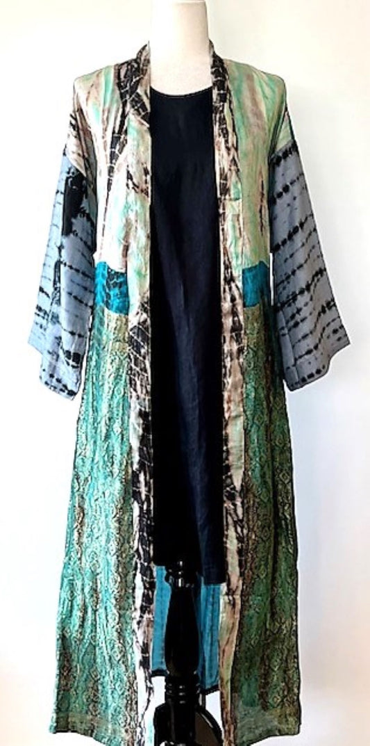 Luxury Rich Silk Print Kimono Duster Dress is Elegant (Tie Dye)