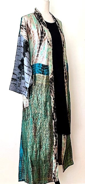 Luxury Rich Silk Print Kimono Duster Dress is Elegant (Tie Dye)