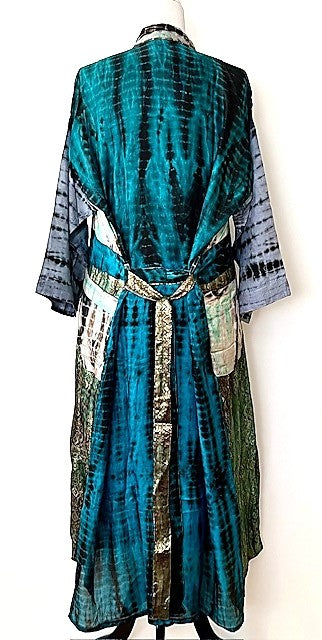 Luxury Rich Silk Print Kimono Duster Dress is Elegant (Tie Dye)