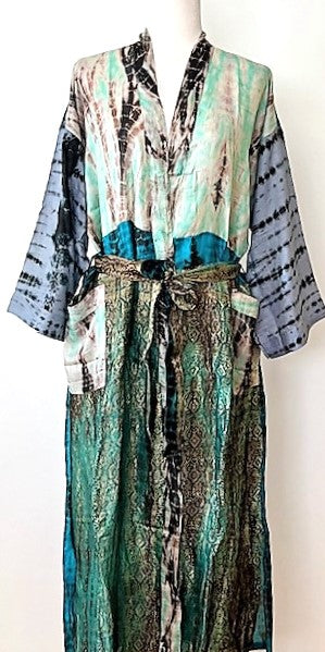 Luxury Rich Silk Print Kimono Duster Dress is Elegant (Tie Dye)