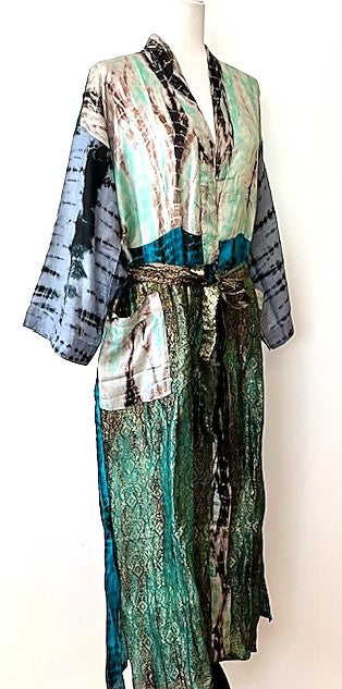 Luxury Rich Silk Print Kimono Duster Dress is Elegant (Tie Dye)