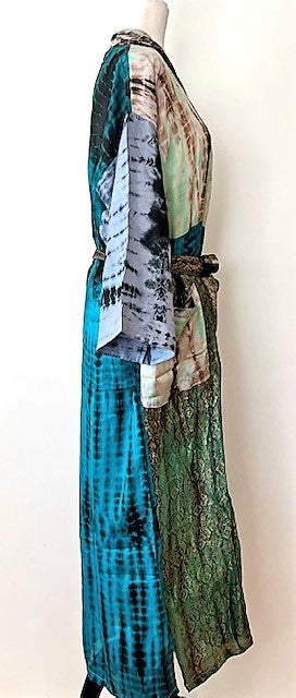 Luxury Rich Silk Print Kimono Duster Dress is Elegant (Tie Dye)