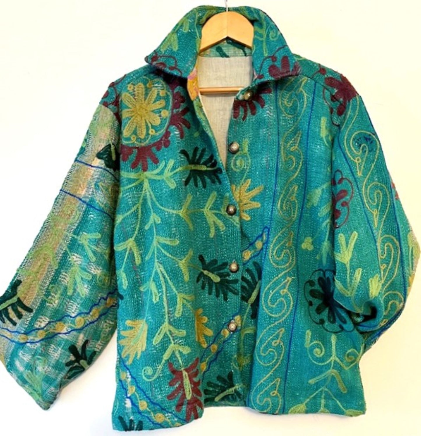 Specialty Collection: Shirt Style Button Down Jacket With Embroidery (Emerald)