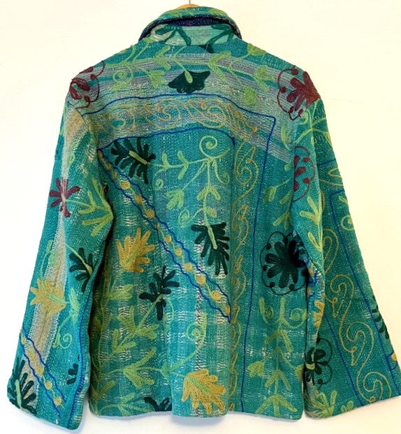 Specialty Collection: Shirt Style Button Down Jacket With Embroidery (Emerald)