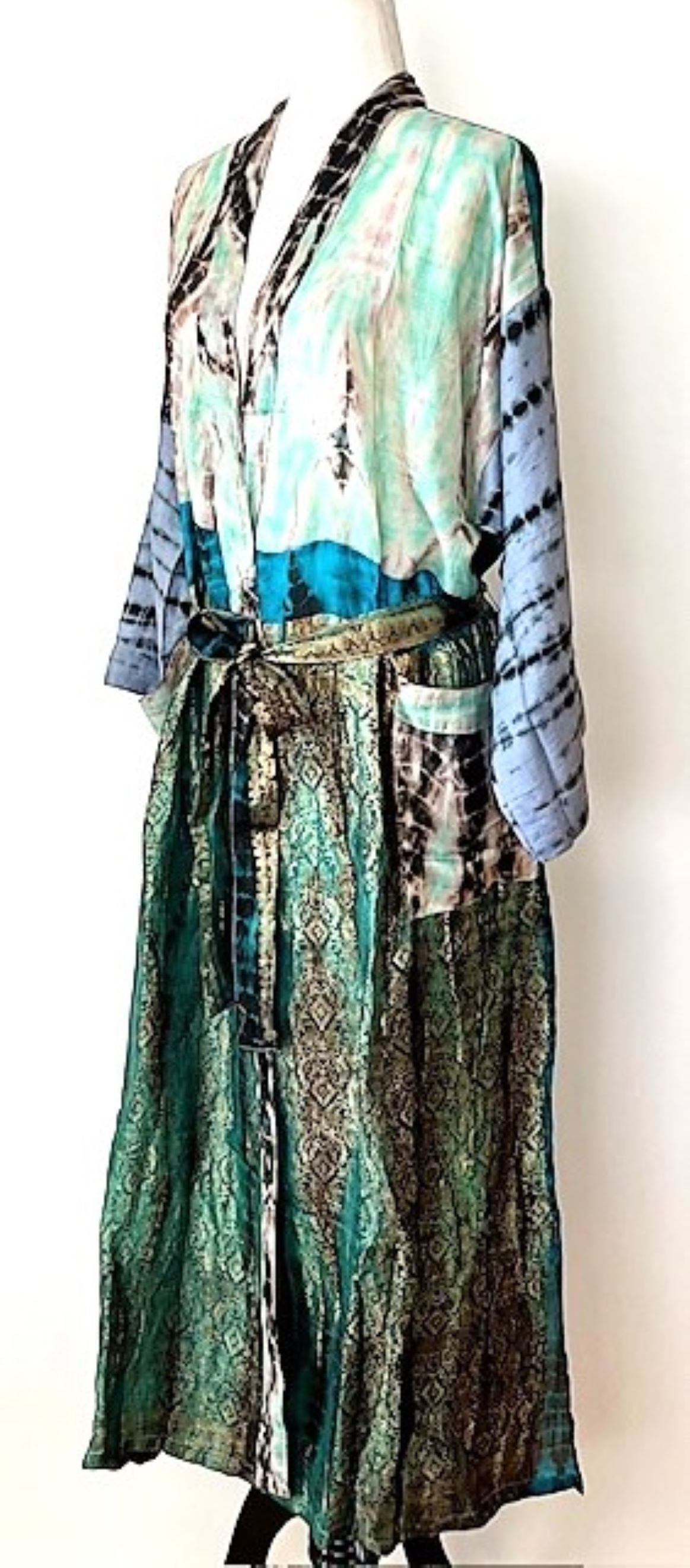 Luxury Rich Silk Print Kimono Duster Dress is Elegant (Tie Dye)