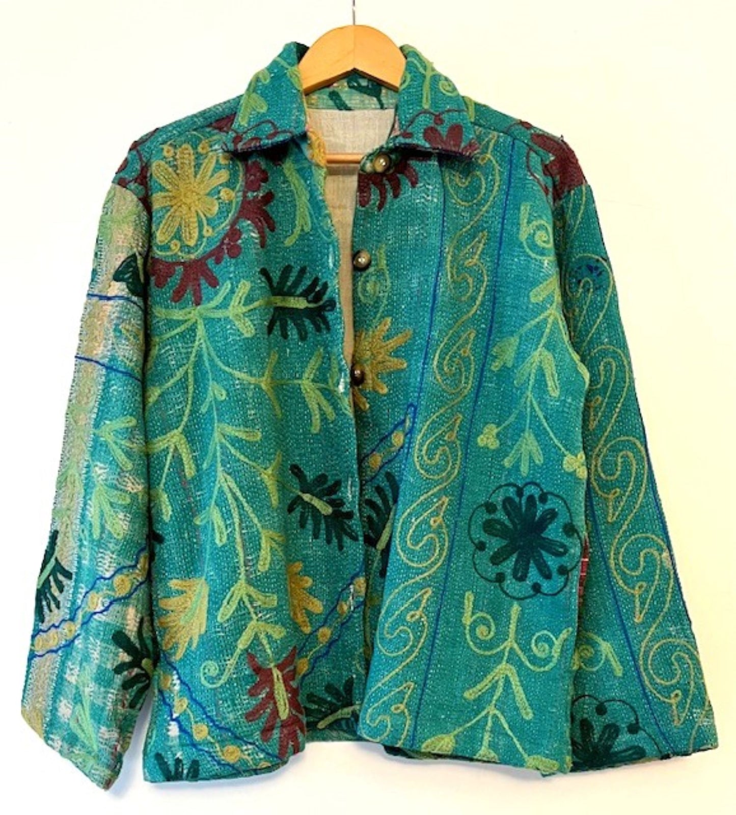 Specialty Collection: Shirt Style Button Down Jacket With Embroidery (Emerald)