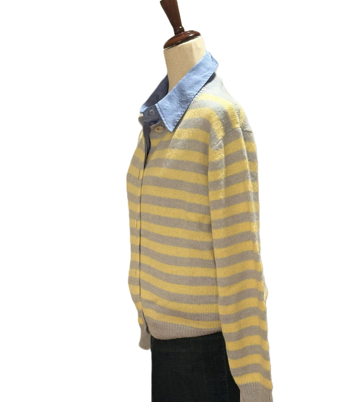 Top, Slouchy Colorblock Hollow Stripe Button Knit Cardigan