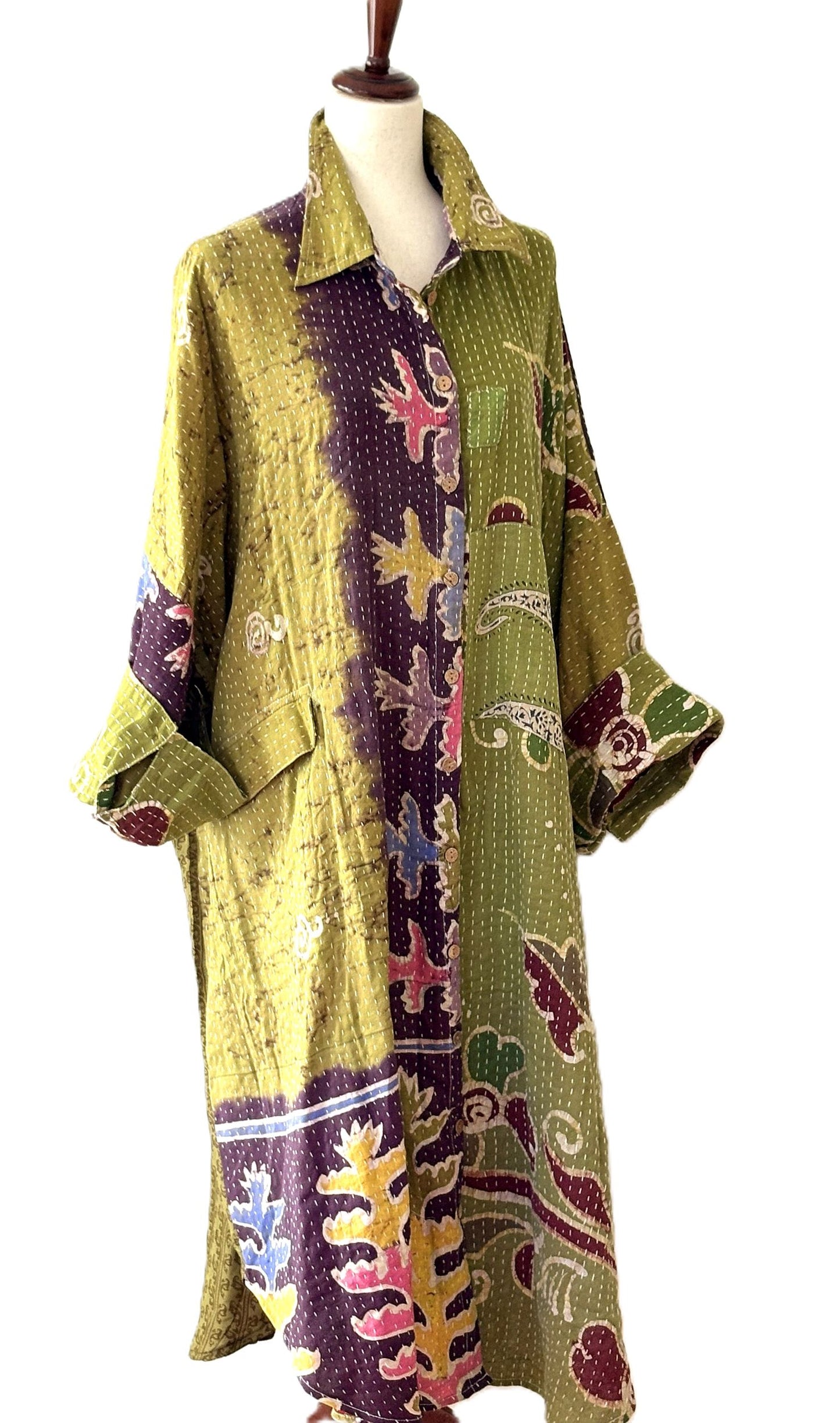 Pareo Kantha Free To Be Longsleeve Maxi. Everyone's Favorite. (Eggplant)