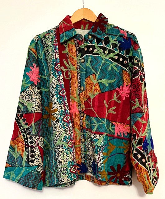 Specialty Collection: Shirt Style Button Down Jacket With Embroidery (Green)