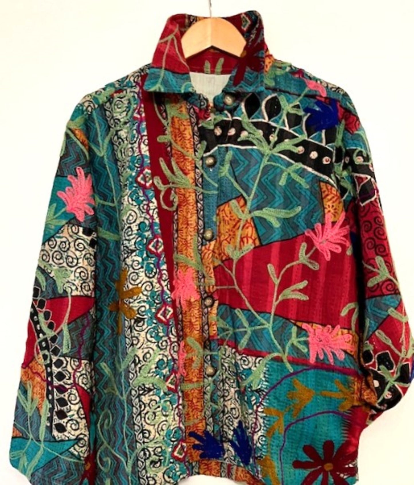 Specialty Collection: Shirt Style Button Down Jacket With Embroidery (Green)