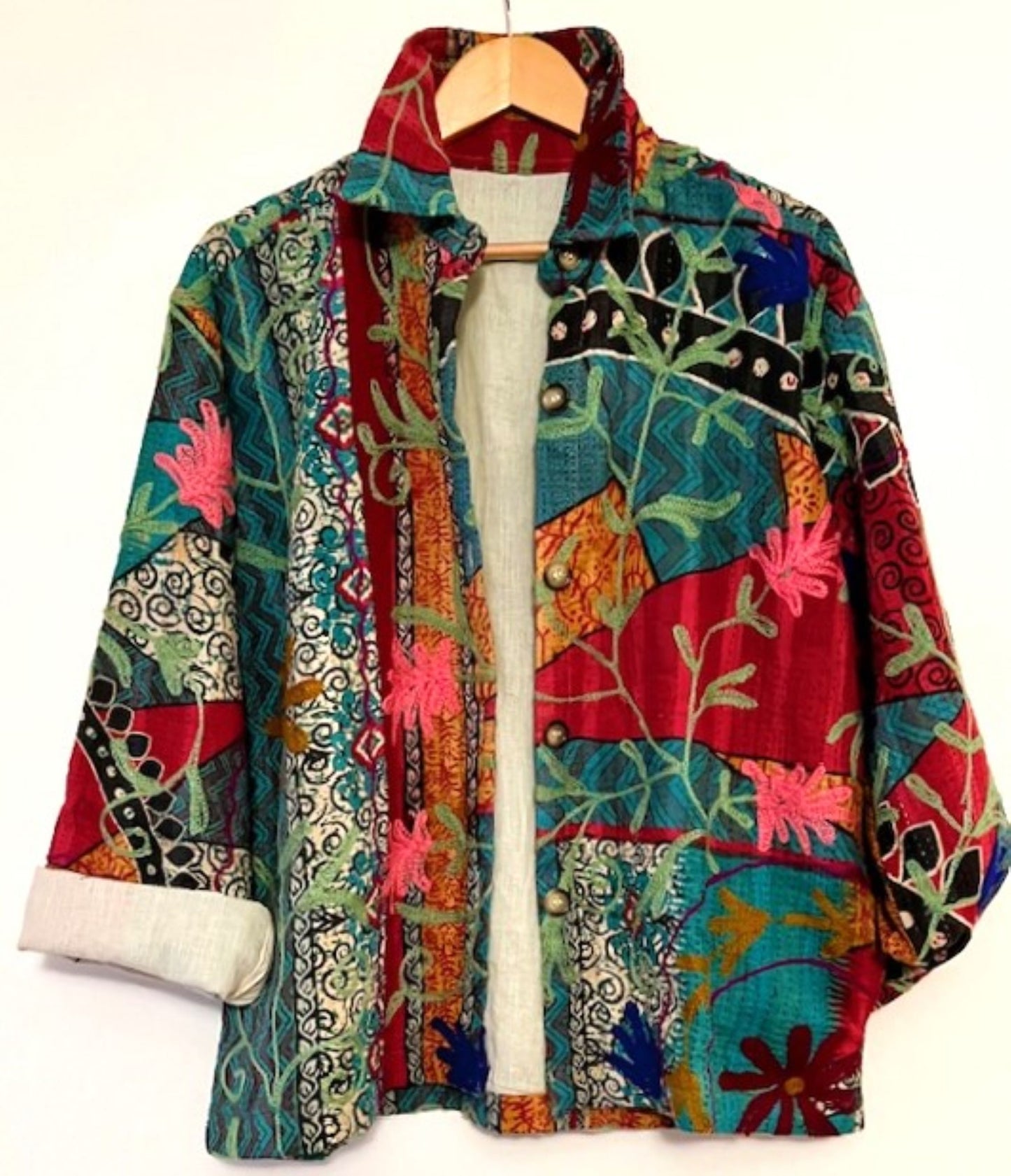 Specialty Collection: Shirt Style Button Down Jacket With Embroidery (Green)