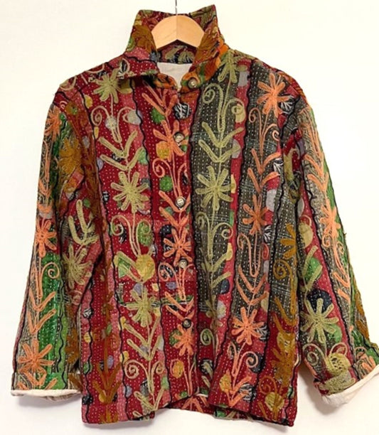 Specialty Collection: Shirt Style Button Down Jacket With Embroidery (Red)