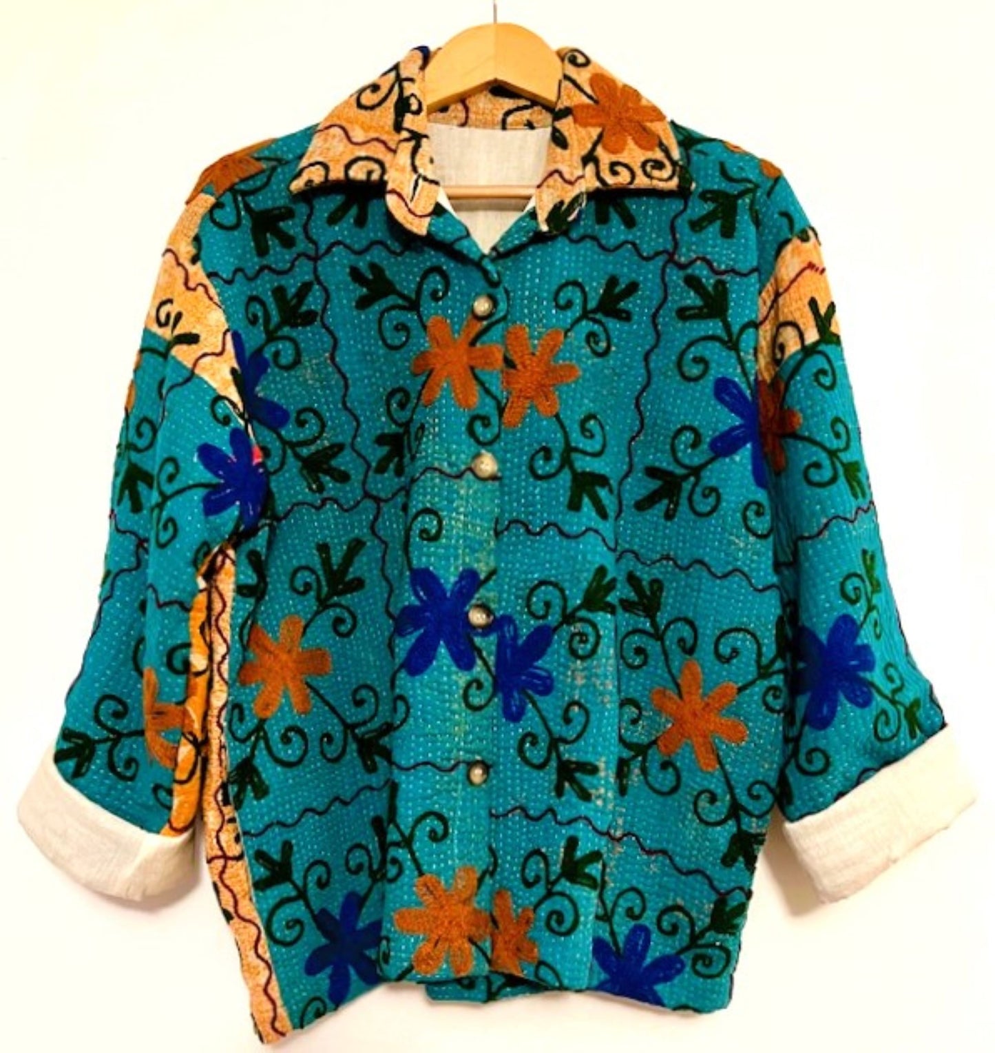 Specialty Collection: Shirt Style Button Down Jacket With Embroidery (Teal)