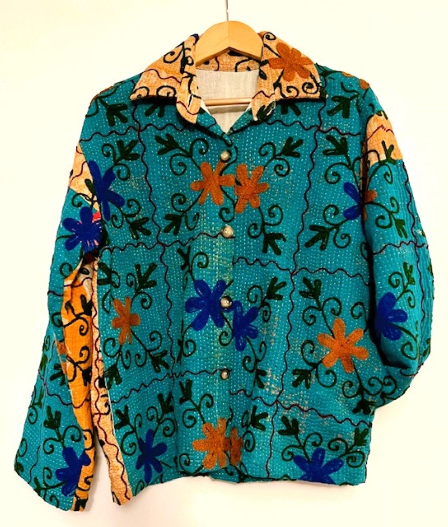 Specialty Collection: Shirt Style Button Down Jacket With Embroidery (Teal)