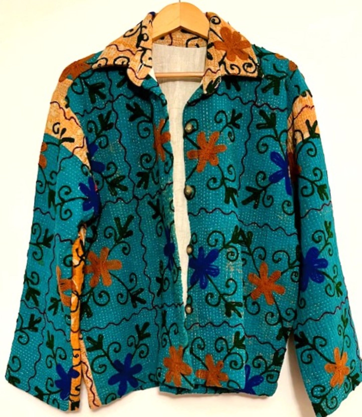 Specialty Collection: Shirt Style Button Down Jacket With Embroidery (Teal)