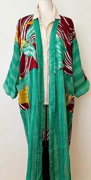 Luxurious Rich Silk Long Kimono Duster. Abstract Print