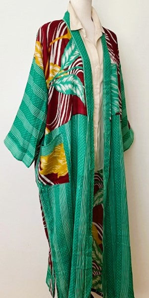 Luxurious Rich Silk Long Kimono Duster. Abstract Print