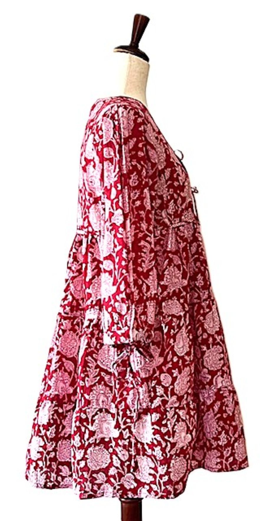 Floral Block Print Mini Maxi Dress Looks Crisp in Shades of Red and Pink