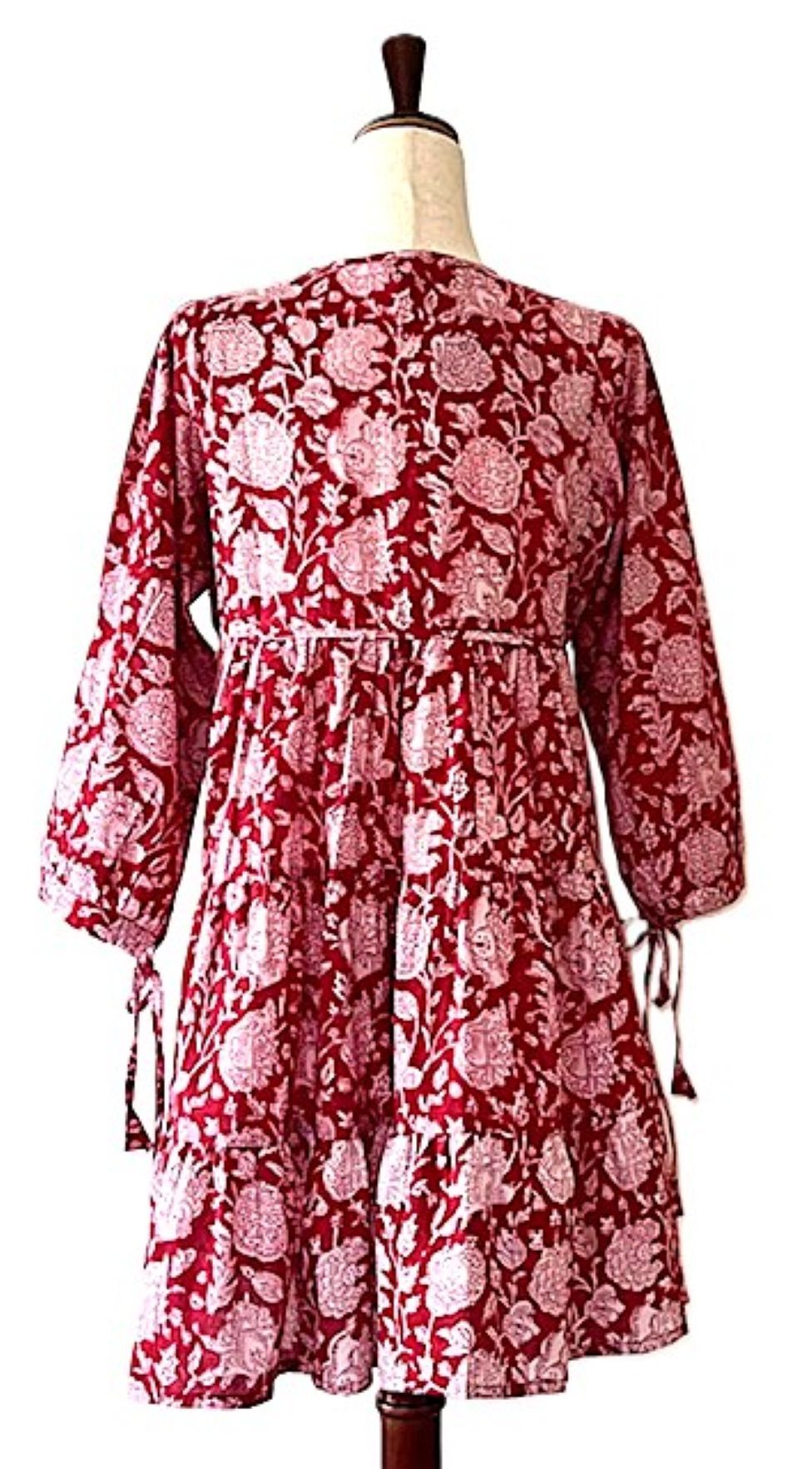 Floral Block Print Mini Maxi Dress Looks Crisp in Shades of Red and Pink