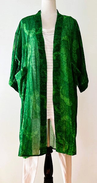 The Accessory In Demand, Light Weight Short Silk Kimono Duster. Emerald