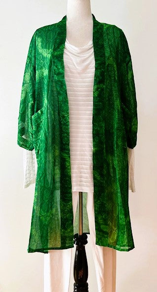 The Accessory In Demand, Light Weight Short Silk Kimono Duster. Emerald