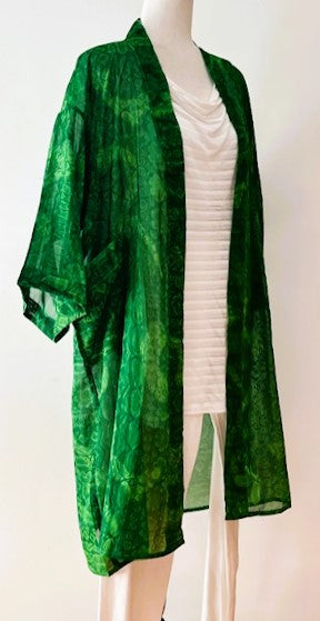 The Accessory In Demand, Light Weight Short Silk Kimono Duster. Emerald