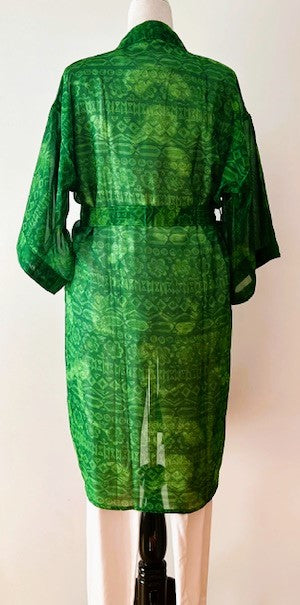 The Accessory In Demand, Light Weight Short Silk Kimono Duster. Emerald